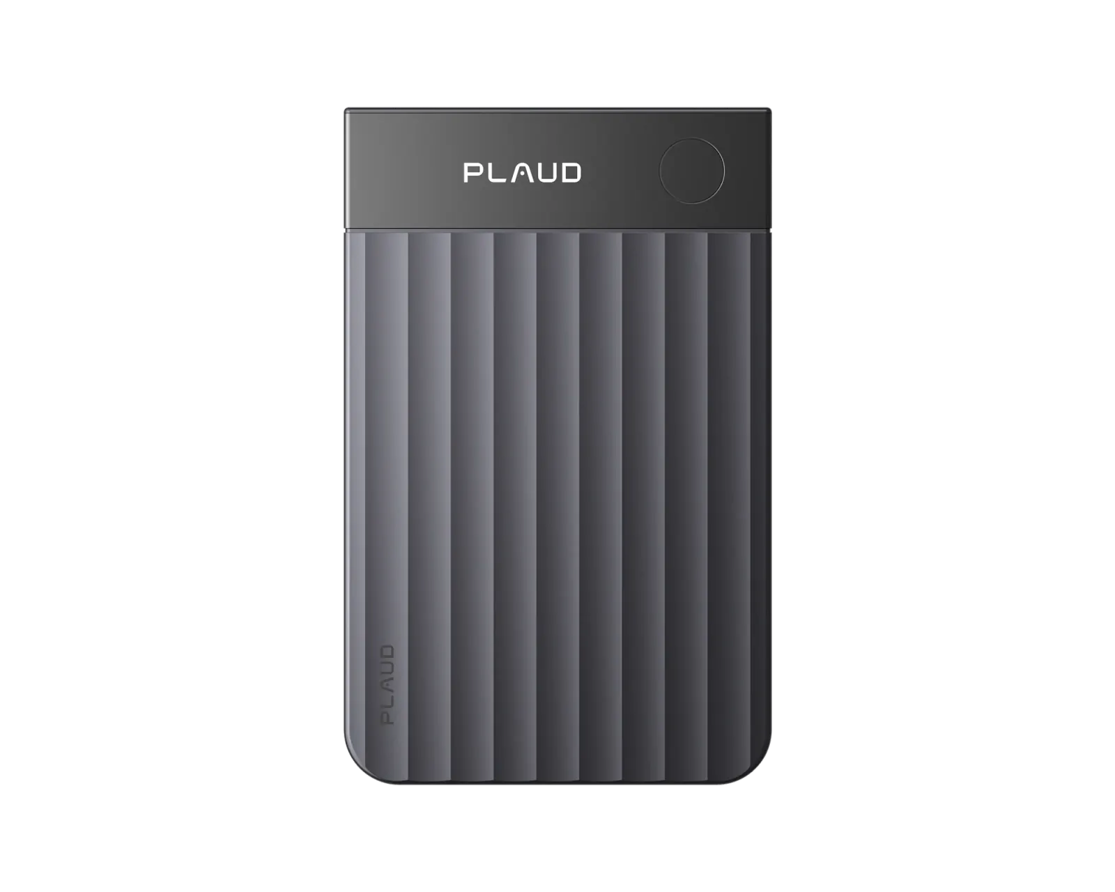 the black Note Pro from the front, ribbed body with the display strip and a round button at the top.
