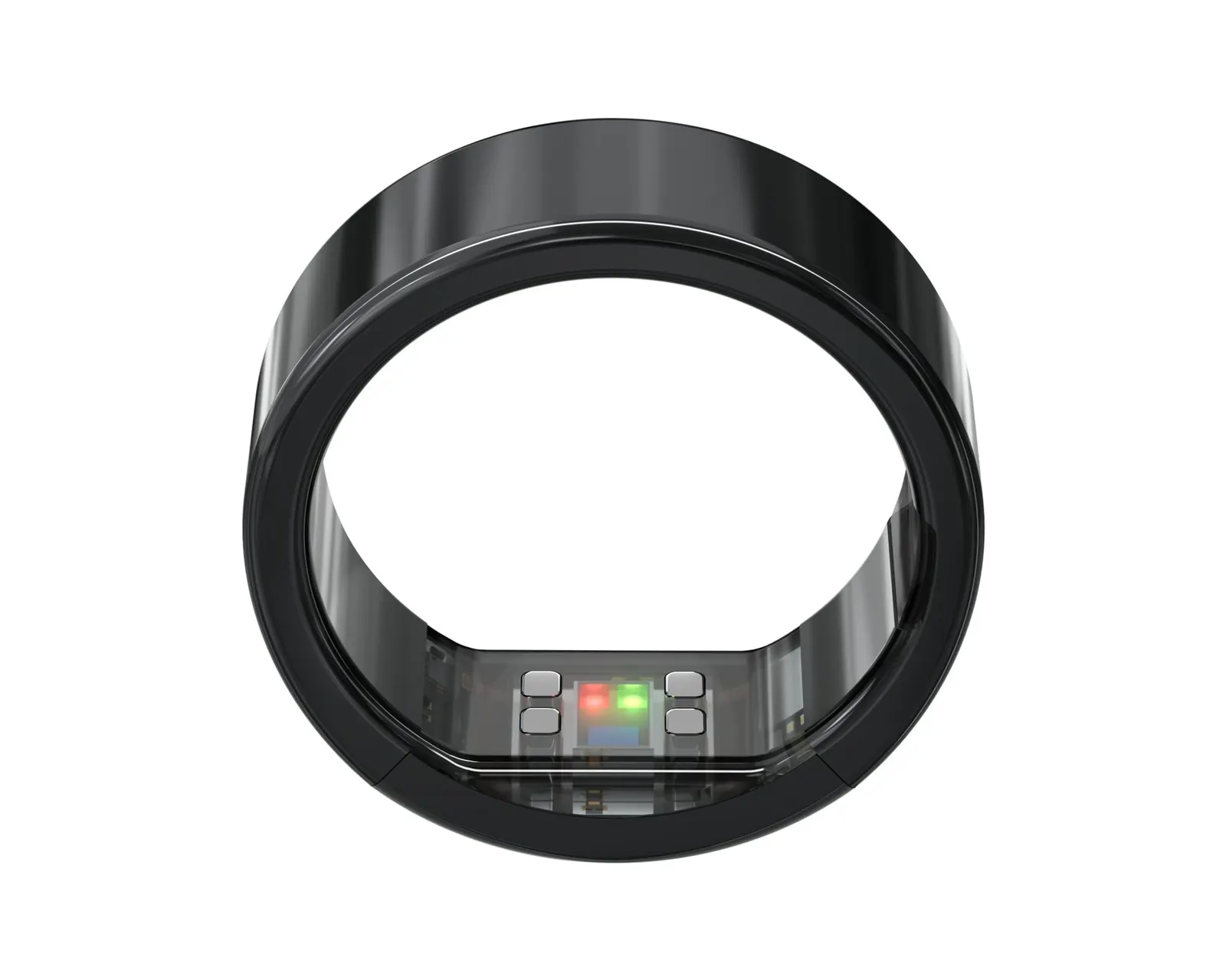 Ring PRO in Aster Black from a three-quarter angle showing the inner sensor window.